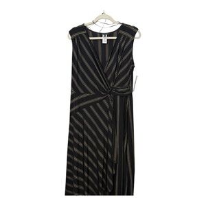Striped Black Faux Wrap Dress, Plus 1x, by Isabel & Nina